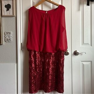 Scarlett sleeveless red sheer layered sequin cocktail dress